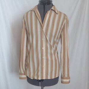 Banana Republic Tan and Brown Striped Button Up Shirt • Size S